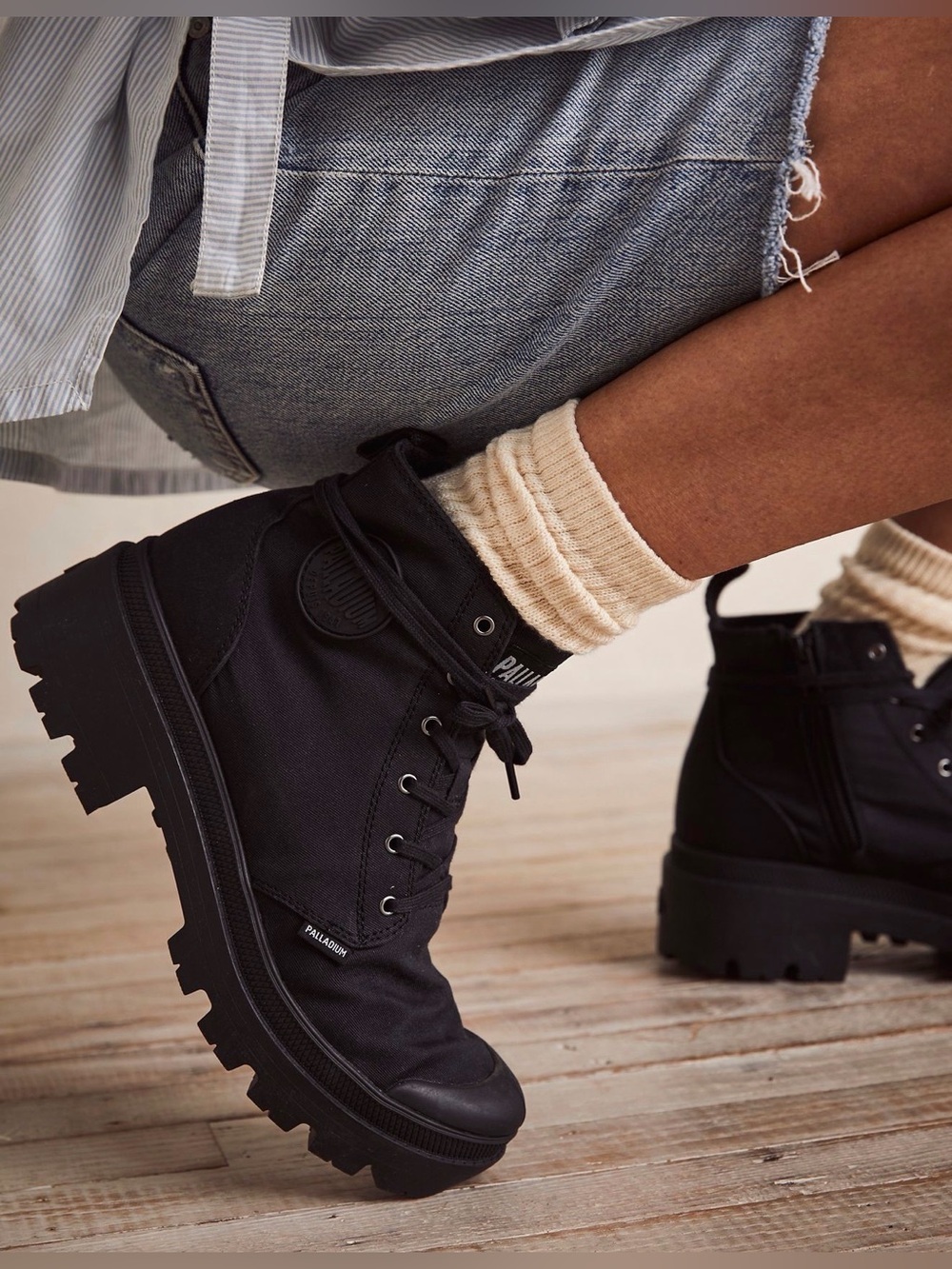 Free People Palladium Pallabase Twill Boots Sz 39.5 8.5 9